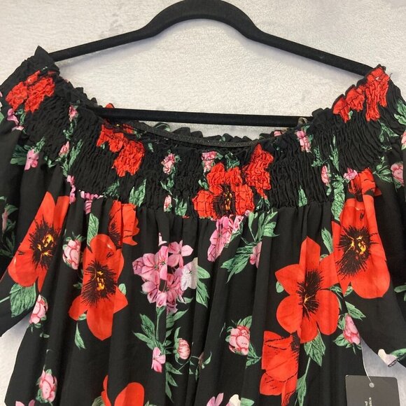 NWT Blush Off the Shoulder Black Floral Jumpsuit Womens 1X Red Lightweight XL - Picture 13 of 16